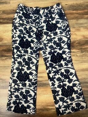 LOFT Wide Leg Pants in Navy Floral on Cream